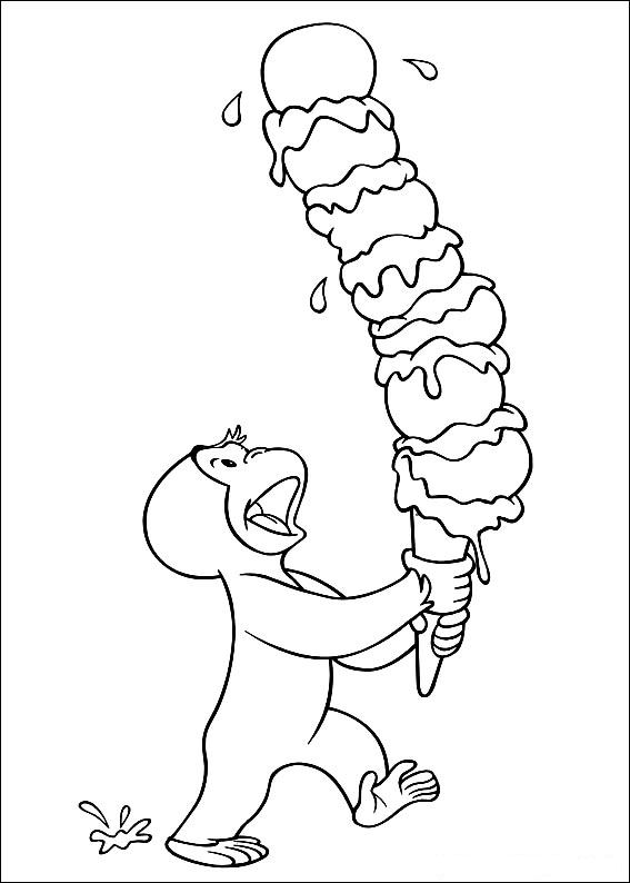 Print Curious George heeft een ijsje kleurplaat